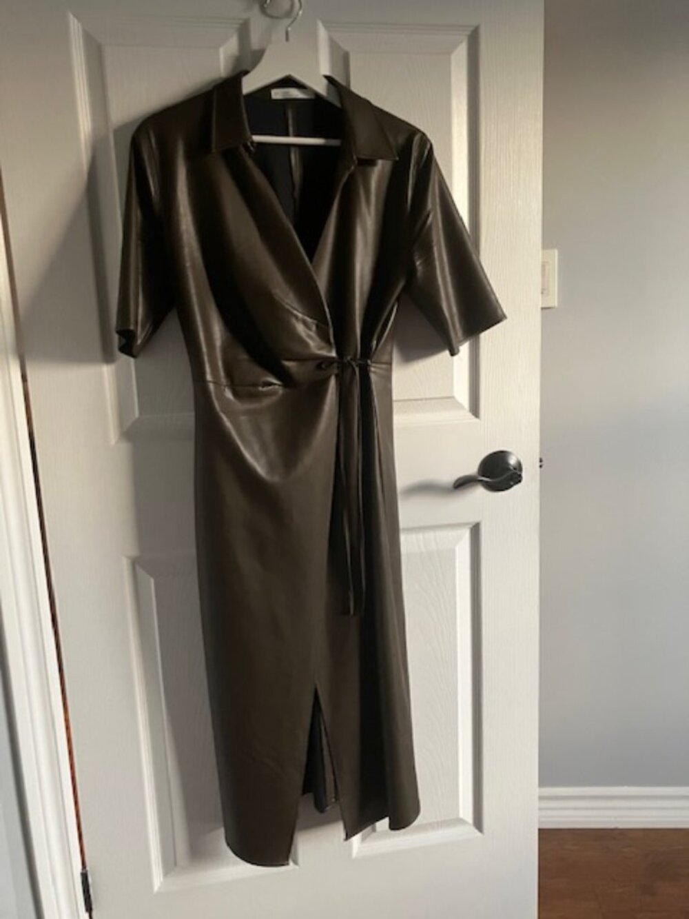 Oak + Fort Faux Leather Wrap Dress — XS